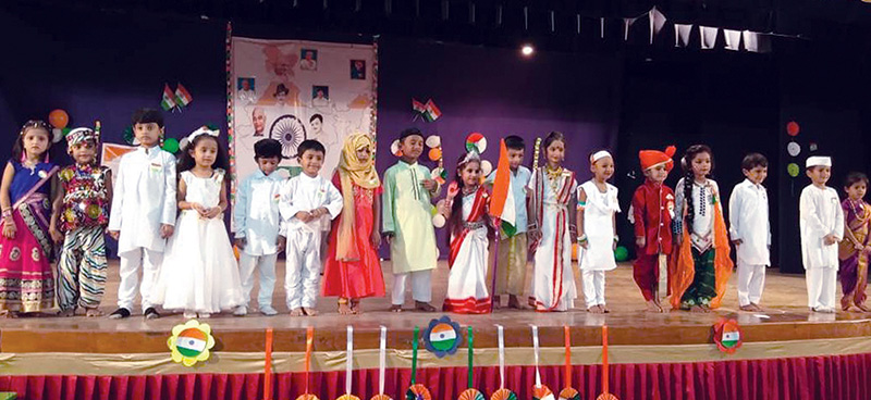 Kindergarten kids from the school participate in a ‘leaders day’ event that was part of an Independence Day celebration