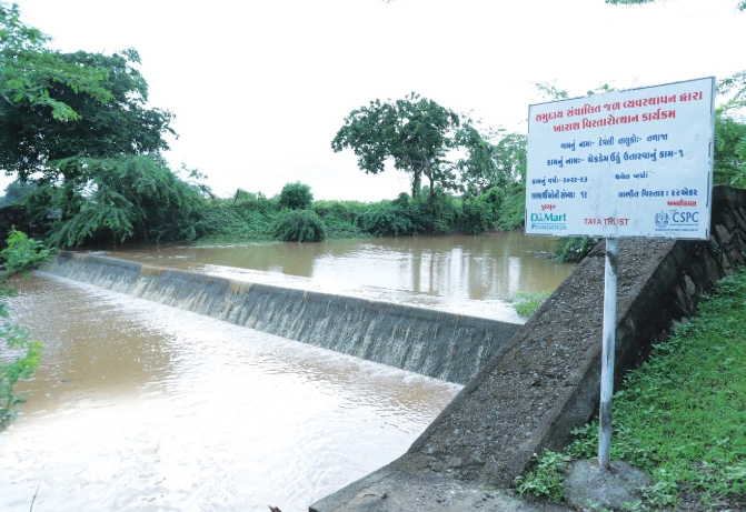 Periodic desilting is done to enhance the storage capacity of check dams such as this one in Devli village in Bhavnagar district of Gujarat