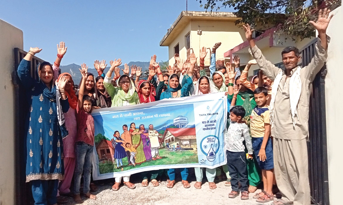 Villagers get together after a meeting in Kotari (in Himachal Pradesh’s Sirmaur district) where roles and responsibilities relating to maintenance and operations of their Jal Jeevan Mission water infrastructure were decided. This was part of a campaign called ‘samman connection’ to trigger a sense of ownership in the community about effective water usage and management.