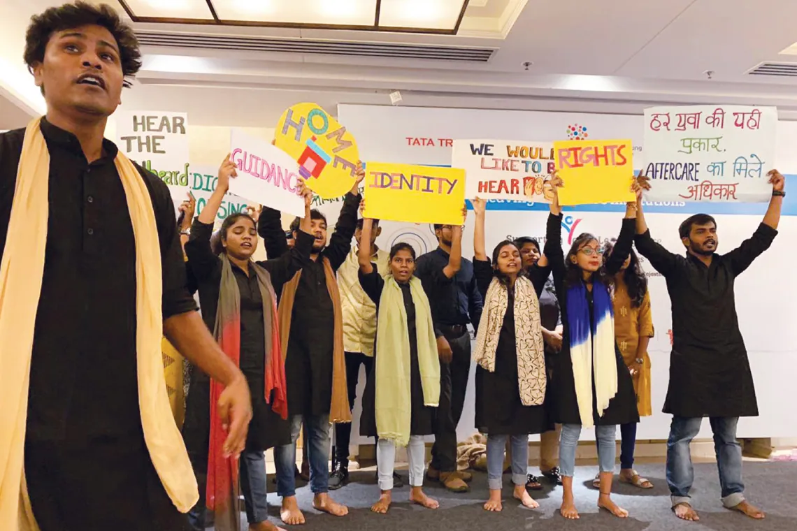 Care leavers put on a performance at the launch function of the Beyond 18 research report in New Delhi