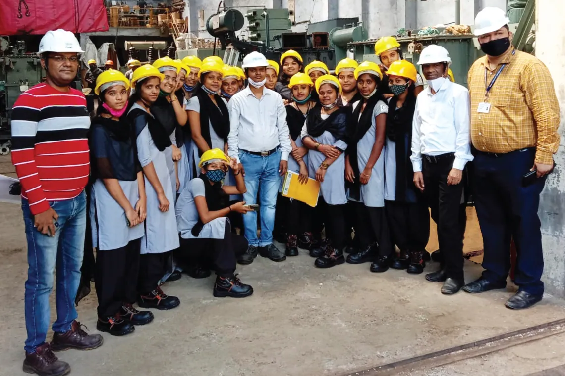 An all-woman batch of 20 electrician trainees from an ITI in Thane, Maharashtra during a single-day industry exposure programme 