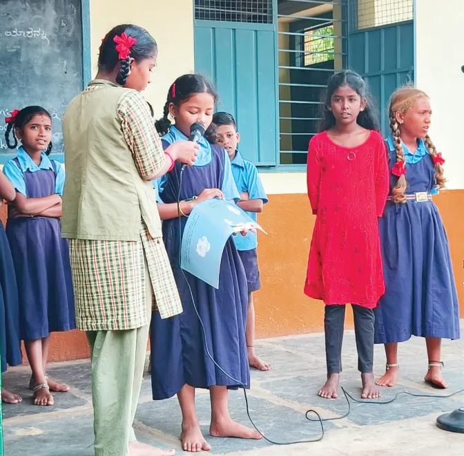 School children with book