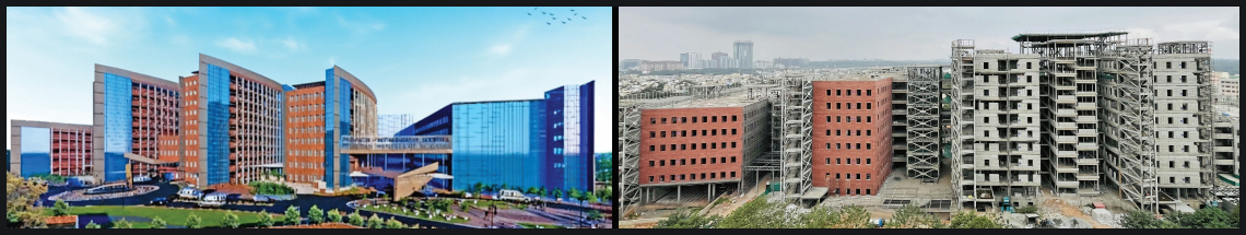 Artist’s impression (left) of the School as it will look, and the work completed thus far