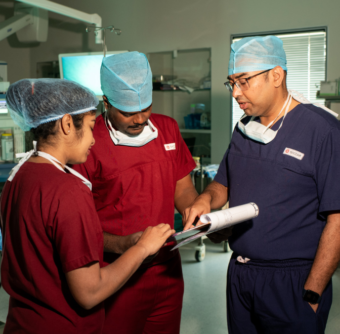 Doctors at SVICCAR in Tirupati exchange notes prior to a surgery