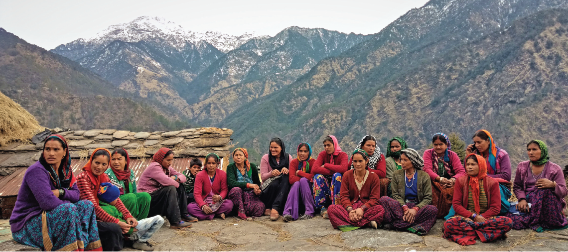 Women farmers from a village in Uttarakhand’s Rudraprayag district gather for a meeting
