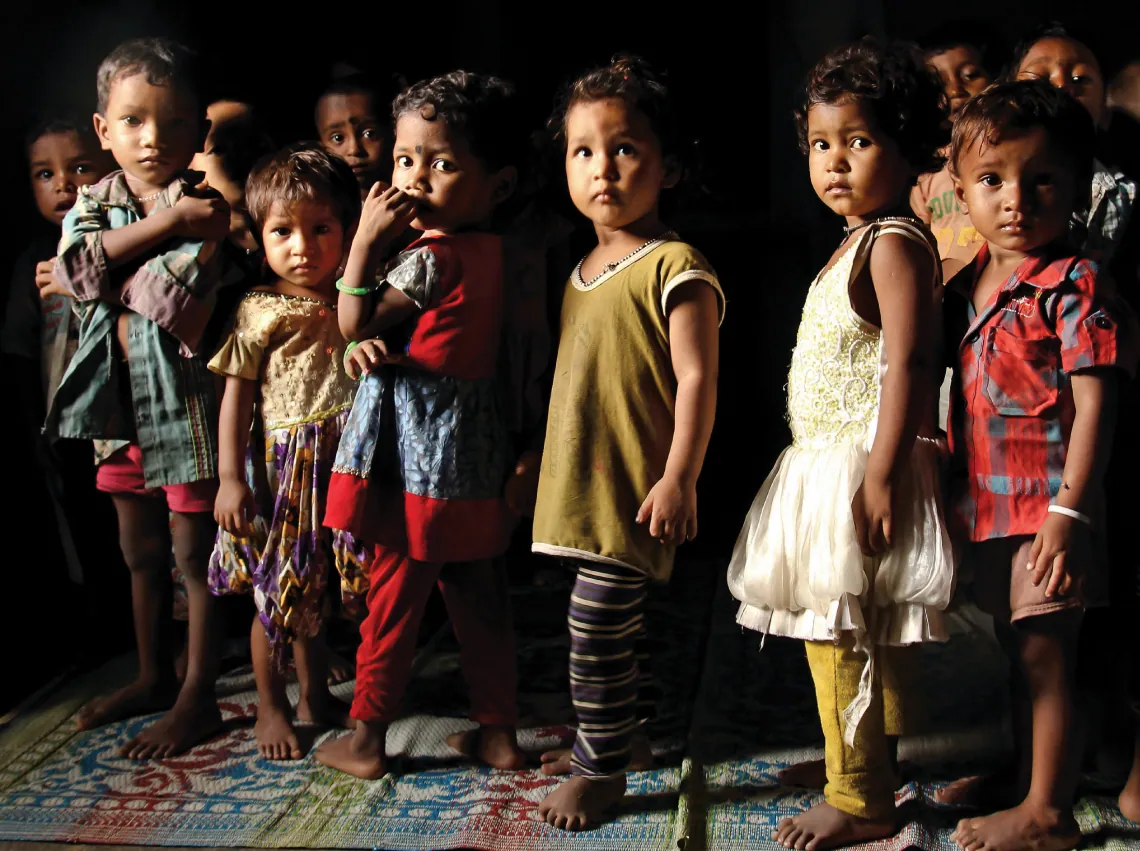 Tribal children at a creche set up by JSS in Surhi village in Chhattisgarh’s Mungeli district